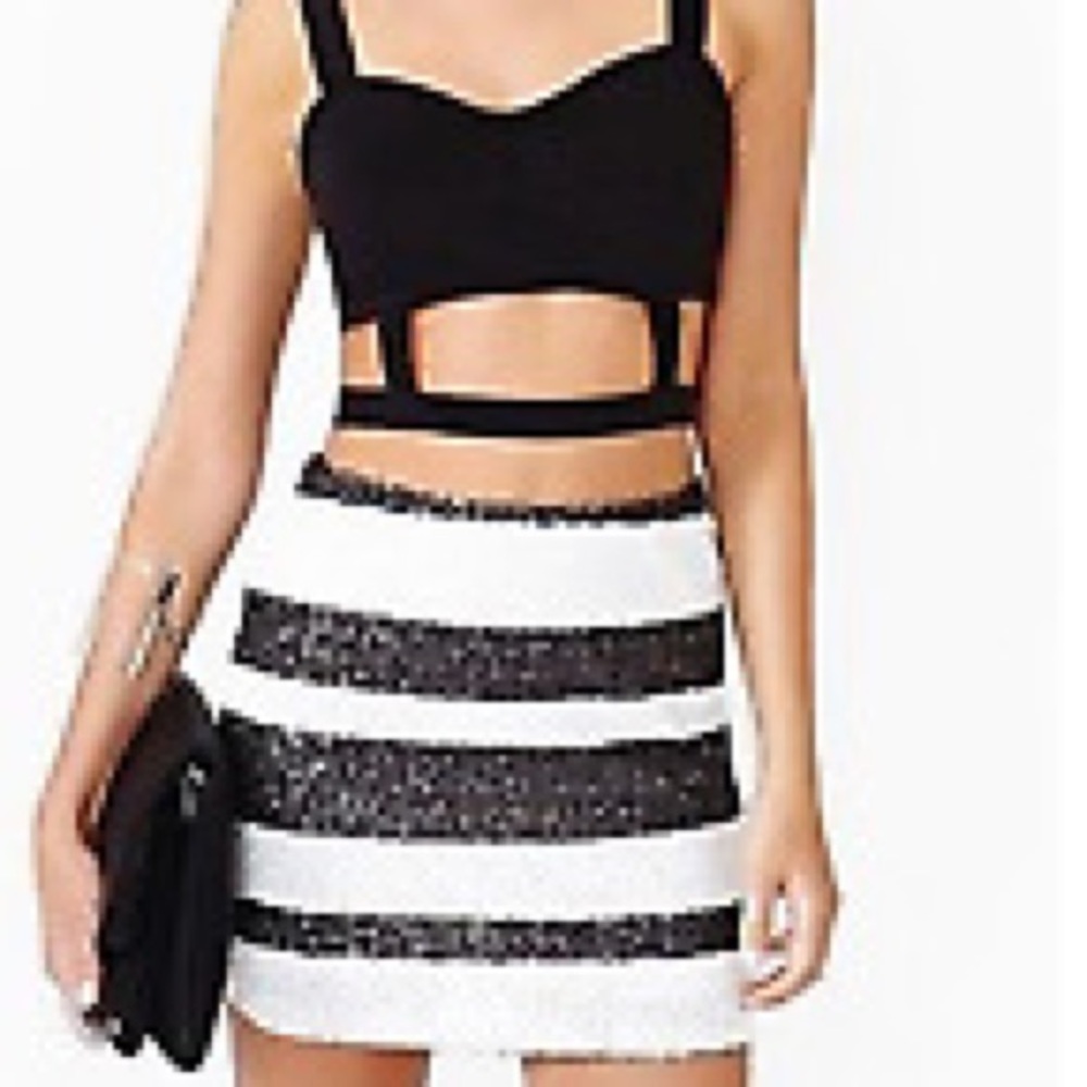 Honey Punch Striped Sequined Mini
